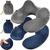 Xtinmee 2Pcs Self-Inflatable Pillow Soft Airplane Travel Pillow with Compact Bag for Long Flight Neck Cushion for Head Support Car Home Office 12.2x11.81x5.91in(Gray, Blue)