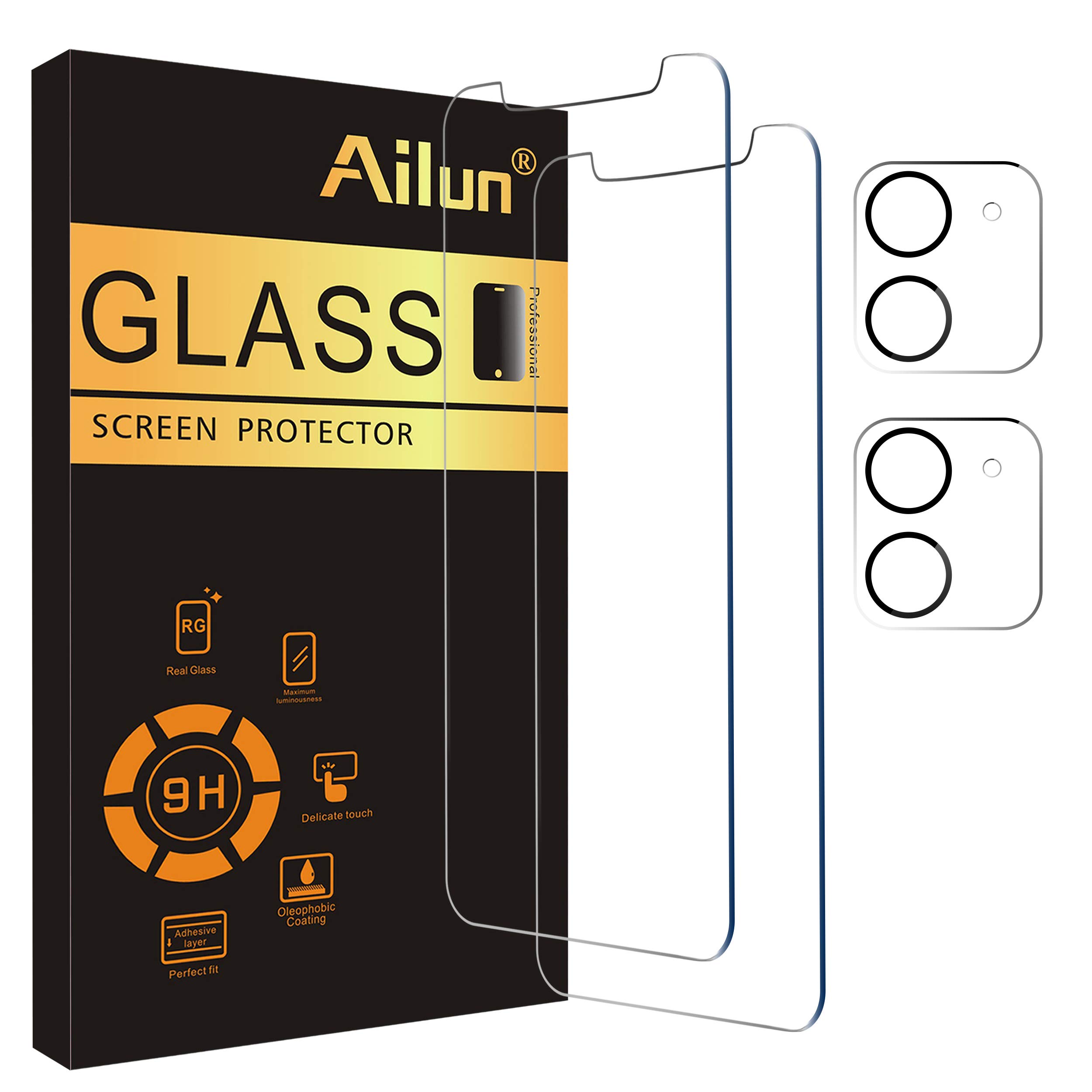 Photo 1 of Ailun 2 Pack Screen Protector for iPhone 12 Mini [5.4 inch] with 2 Pack Camera Lens Protector,Tempered Glass Film,[9H Hardness]-HD