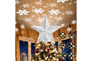 SUNVIGOR Christmas Tree Topper Lighted with 6 Projection Modes,Christmas Star Tree Topper Built-in LED Rotating Projector Lights 3D Sparkling Christmas Tree Decorations for Xmas Party Holiday Decor(Silver)