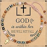Btysun Easter Basket Stuffers, Christian Gifts for Teen Girls Religious Gifts for Women Bead Bracelet with Cross Baptism Gift Jesus Bracelets Faith Comfirmation Gift Jewelry
