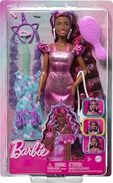 Barbie Fun & Fancy Hair Doll Extra-Long Colorful Hair Pink Dress 10 Accessories view 6