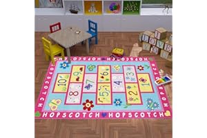 HUAHOO Pink Girls Hopscotch Rug, 39.4'' x 52''