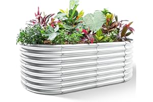Land Guard Galvanized Raised Garden Bed, 8x4x2ft Planter Boxes Outdoor, Oval Larger Metal Planter Boxes for Vegetables, Fruits, Flowers (Silver)