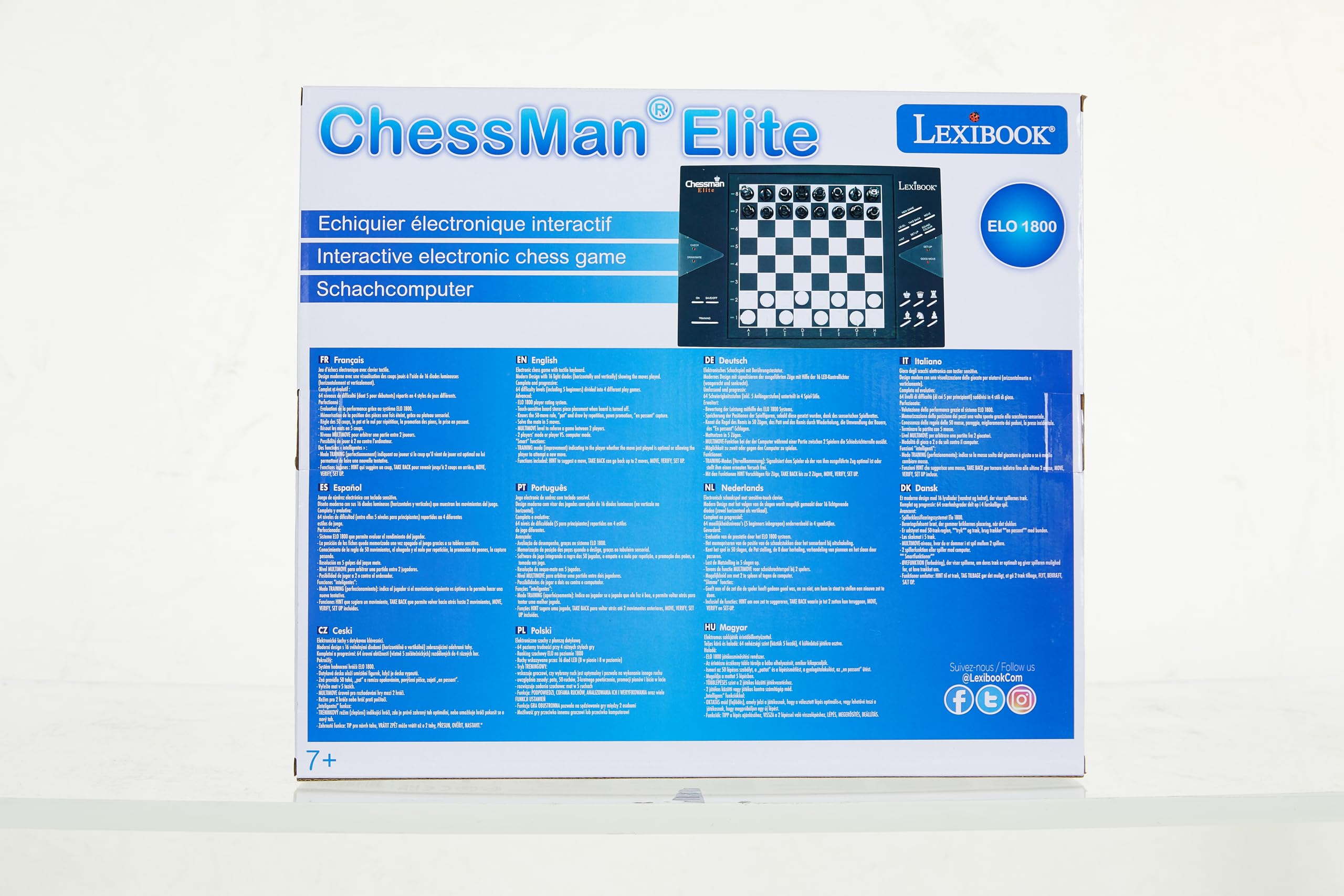 LEXiBOOK Chessman® Elite, Interactive Electronic Chess Game +, 64 Levels of Difficulty, LEDs, Family Child Board Game, Black/White, CG1300