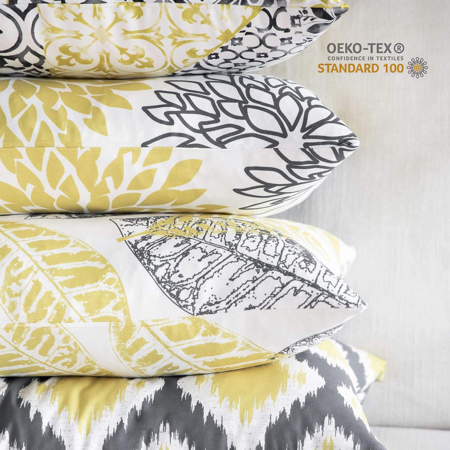 Phantoscope Set of 4 New Living Series Decorative Throw Pillow Case Cushion Cover, Yellow and Grey, 12 x 20 inches, 30 x 50 cm: Home & Kitchen