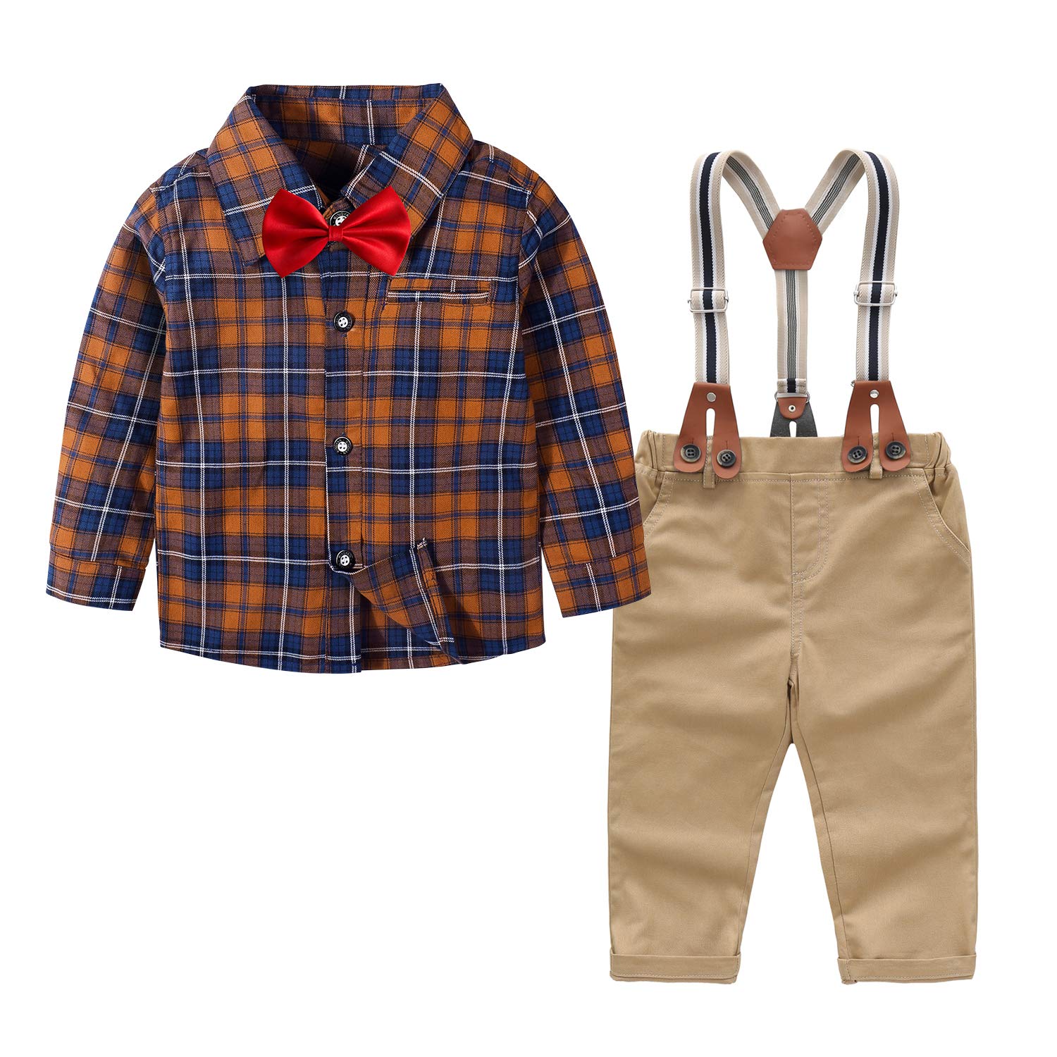 Christmas Baby Boy Clothes Set Shirt Bowtie Suspender Pant Set 4pcs  Toddler Boy Infant Gentleman Outfits Suit Set - Main Image