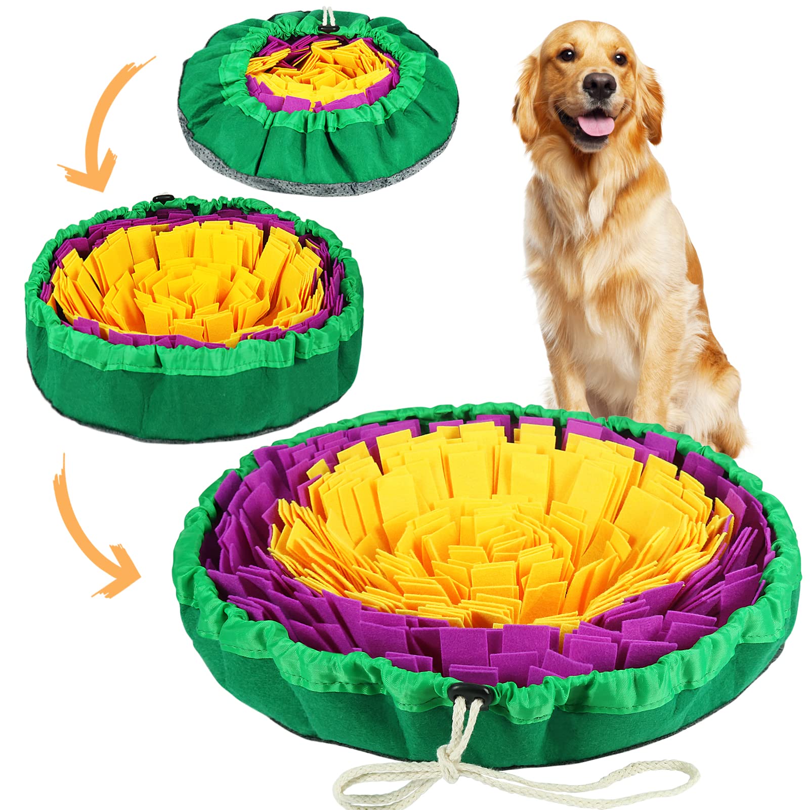 Vivifying Snuffle Mat for Dogs, Durable Dog Snuffle Mat, Washable Interactive Game Toy for Large Dog and Puppies(Yellow Purple)