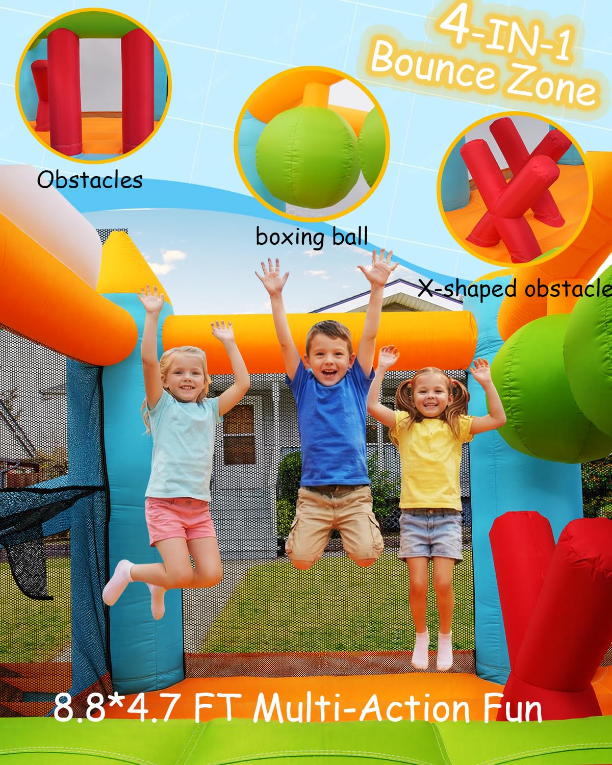 Bounce House for Kids 3-6 8-12, 12-in-1 Inflatable Obstacle Course Bouncy House with Wide Slide/Canopy Ball Pit/2 Boxing Ball/2 X-Obstacles/Soccer Goal, Outdoor Blow Up Jump House w/UL Blower