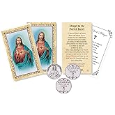 Sacred Heart Cards - Sacred Heart of Jesus Token, The Lord's Prayer - Laminated Double Sided Sacred Heart Holy Card for Daily Prayers - Jesus Christ Prayer Cards, Catholic Token Set - 7 Items