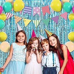 6 Pack 3.28x9.8 Ft Light Blue Foil Fringe Curtains