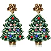 YAHPERN Christmas Earrings for Women Holiday Earrings Beaded Xmas Tree Dangle Earrings Christmas Party Earrings Festive Holiday Jewelry Gifts