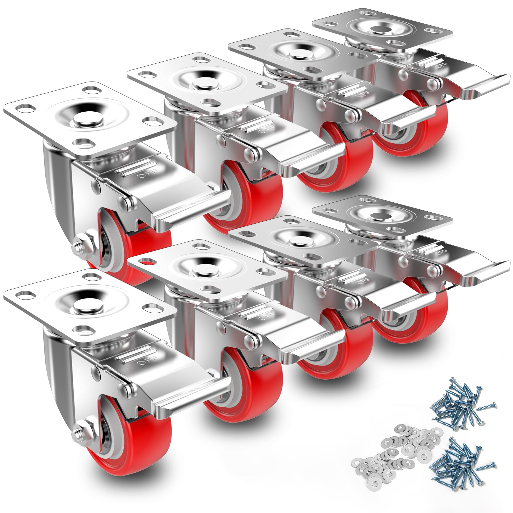 Deutnart Furniture Castors 38 mm Swivel Castors with Brakes, 8 Pieces up to 400 kg, Heavy Duty, Quiet, Scratch-resistant for Hardwood Floors