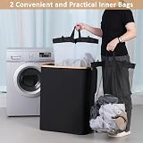 iEGrow 150L Large Laundry Basket with Lid and 2 Compartments Black view 4