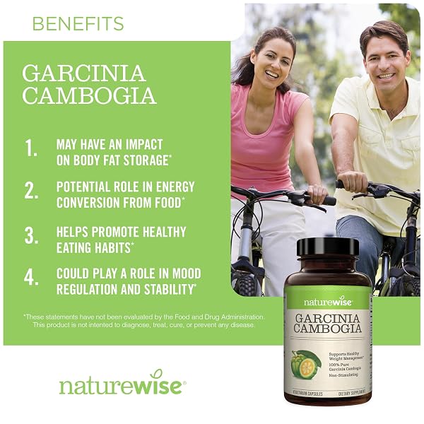 NATUREWISE GARCINIA CAMBOGIA – 60% HCA CONCENTRATION EXTRACT, NATURAL SUPPORT FOR WEIGHT GOALS AND ENERGY LEVELS – VEGAN, NON-GMO, GLUTEN FREE – 180 CAPSULES[2-6 MONTH SUPPLY]