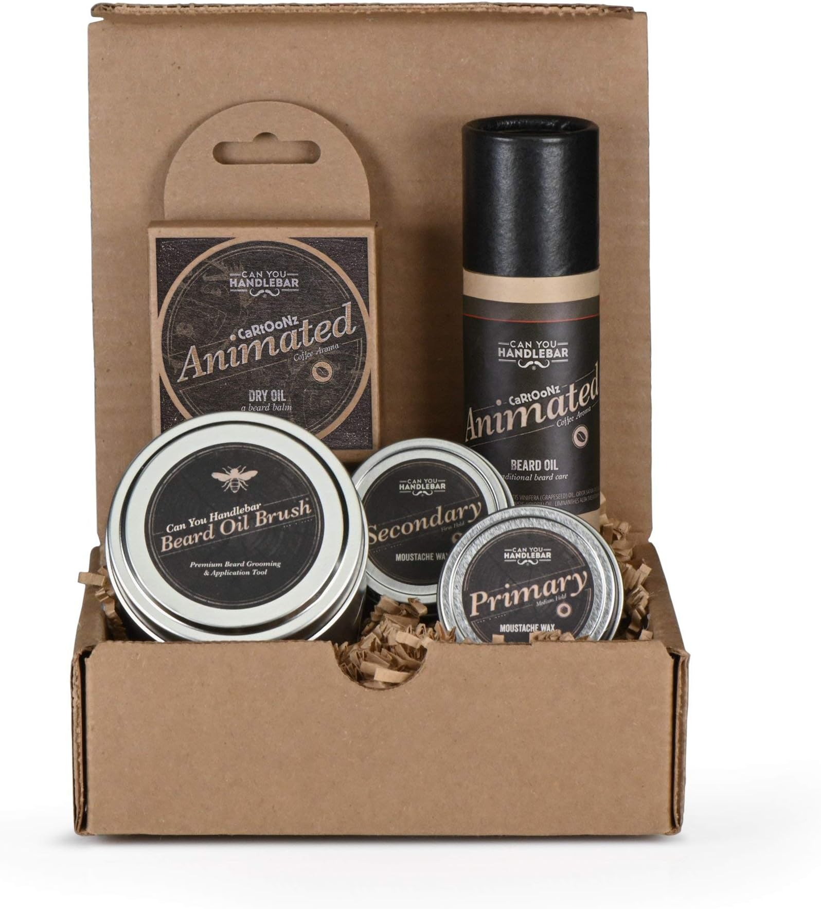 Beard Kit for Men - (Coffee Scent) - Mens Beard Balm Set with Can You Handlebar Beard Oil Brush®, Animated Beard Balm, Beard Oil, Medium and Strong Hold Moustache Wax | Made in The USA