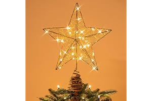 Rocinha Gold Christmas Tree Lighted Wire Topper with 30 LED Lights, 10 Inches
