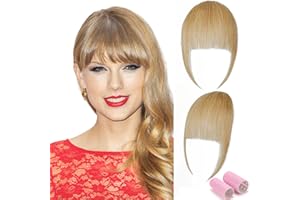 LEEONS Clip in Bangs for Natural Hair 100% Human Hair Bangs Blonde Clip on Air Bangs Strawberry Blonde Clips in Blunt Cut Bangs for Women Daily Party/Halloween Use(18#)
