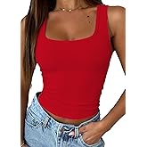 iGENJUN Summer Sleeveless Square Neck Ribbed Strappy Tank Tops Casual Slim Fitted Basic Cropped Tank Cami