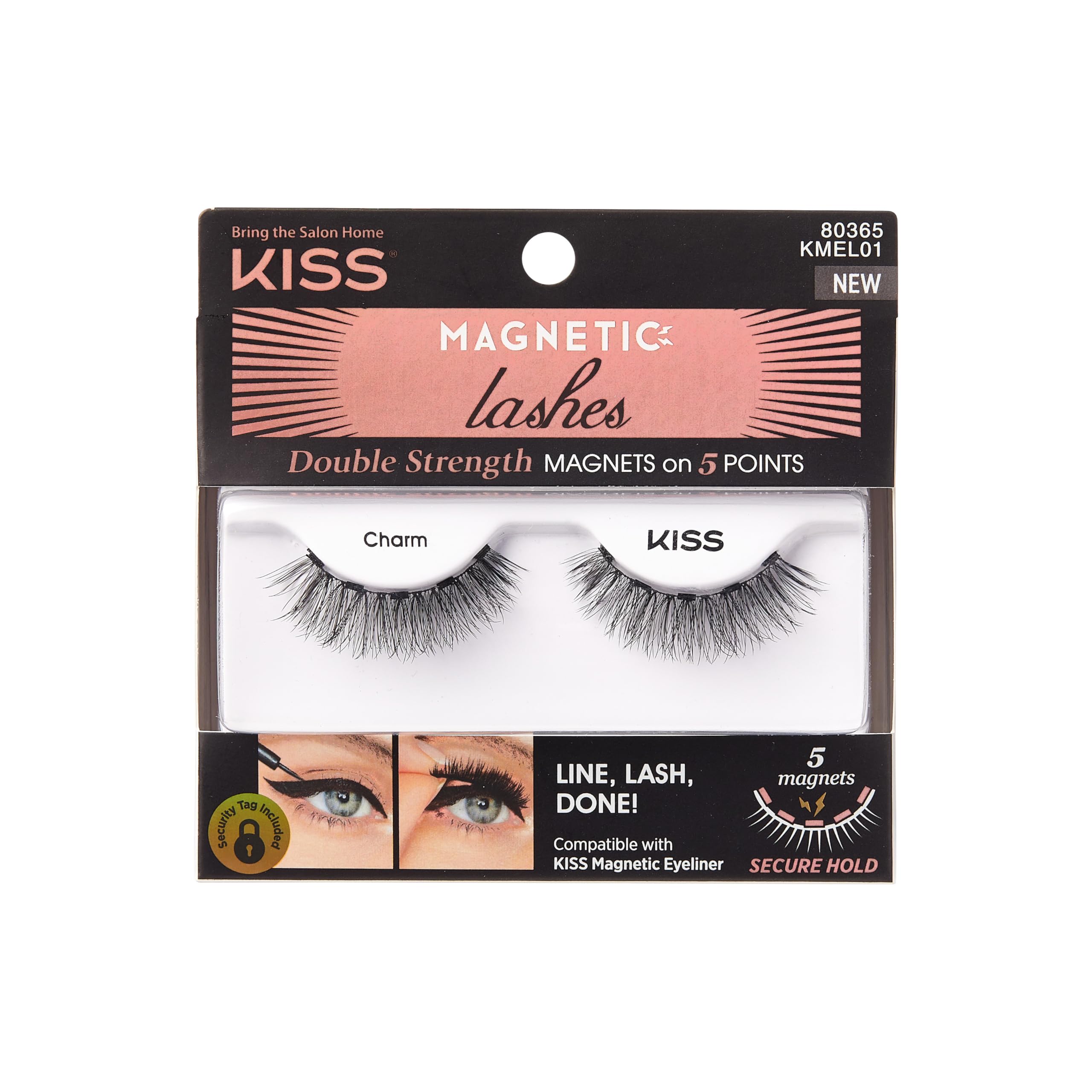 KISS Magnetic Lash Collection 1 Pair of False Eyelashes, Charm, Reusable Synthetic False Eyelashes With 5 Double Strength Magnets