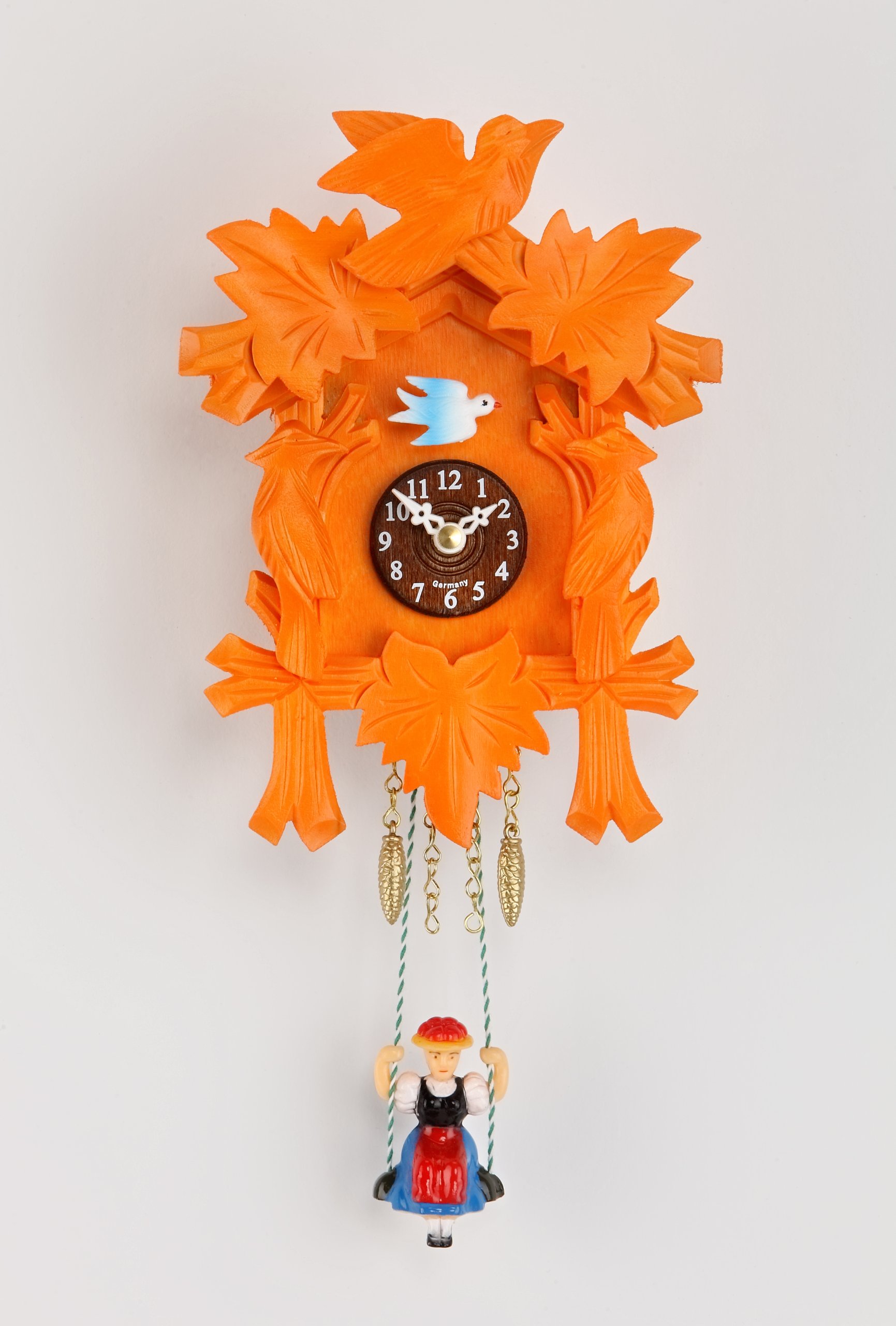 ISDD Kuckulino Black Forest TU 2002 SQ Miniature Cucus Clock with Quartz Movement and Cucus Call Orange