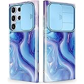 GVIEWIN for Samsung Galaxy S23 Ultra Case with Slide Camera Cover, [Military Grade Drop Protection] Slim Marble Design Best Shockproof Protective Phone Case Fit S23 Ultra 5G 6.8" (Serastella)