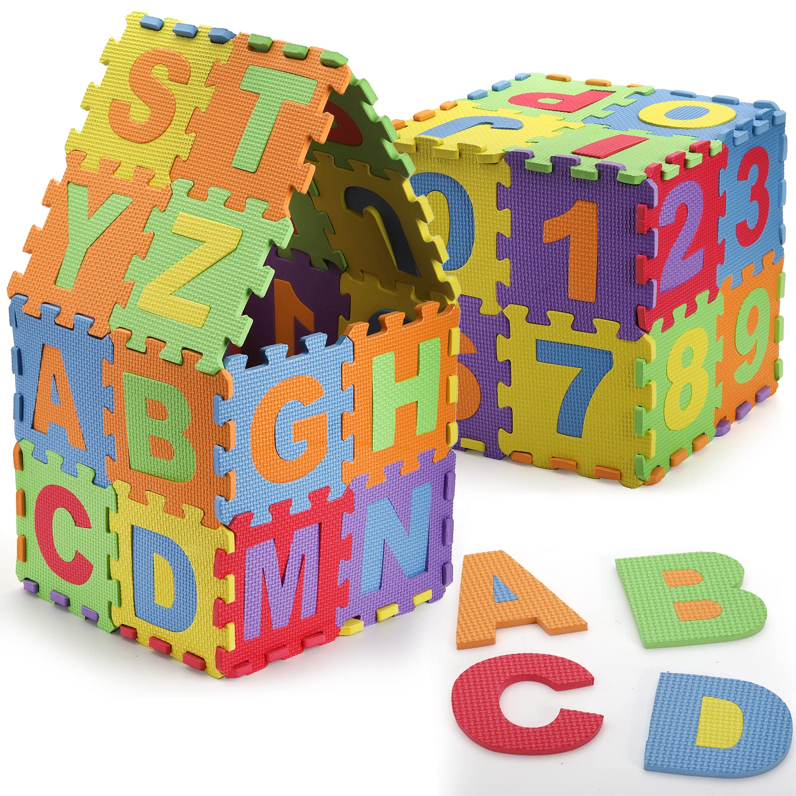 Suwimut Baby Foam Play Mat (36-Piece Set), 6.1x6.1 Inch Interlocking Alphabet and Numbers Floor Puzzle Colorful EVA Foam Puzzle Playmat Tiles for Crawling Baby, Infant, Toddlers