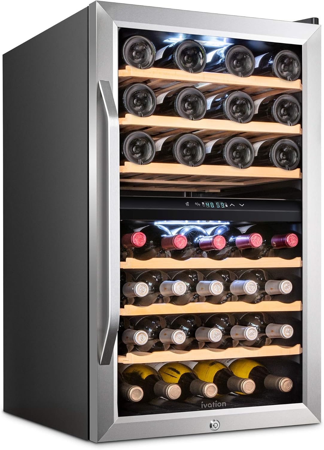 Ivation 43 Bottle Dual Zone Wine Cooler Refrigerator w/Lock Large