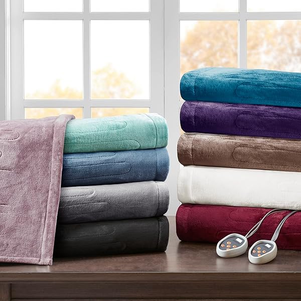 BEAUTYREST HEATED PLUSH ELECT ELECTRIC BLANKET WITH 20 HEAT LEVEL SETTING CONTROLLERS EQUIP WITH SECURE COMFORT TECHNOLOGY AND 10 HOURS AUTO SHUT OFF, TWIN: 62X84, MINK,BR54-0517