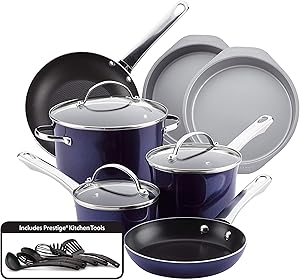 Farberware Luminescence Nonstick Cookware Pots and Pans Set, 16 Piece, Sapphire Shimmer
