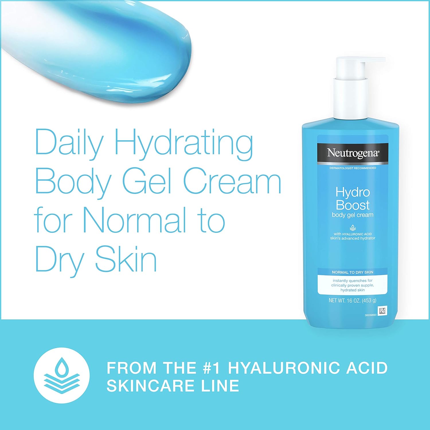 Neutrogena Hydro Boost Hydrating Body Gel Cream with Hyaluronic Acid, Non-Greasy and Fast Absorbing Body Lotion for Normal to Dry Skin, Paraben-Free, 16 oz : Beauty