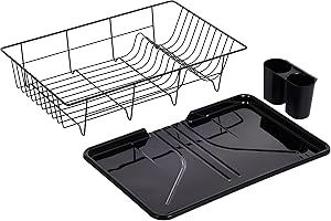 Sweet Home Collection 3 Piece Dish Drainer Rack Set Includes Drainboard Drying Mat and Utensil Holder for Silverware, Cutlery
