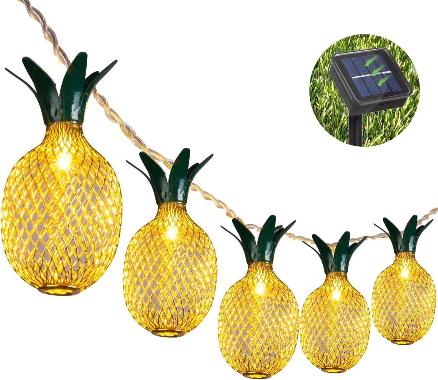 Weepong Pineapple Solar String Lights, Outdoor Fairy String Lights with 10ft 10 LEDs Solar Powered Waterproof Pineapple Lights for Garden Patio Path Landscape Home Wedding Birthday Party Decoration