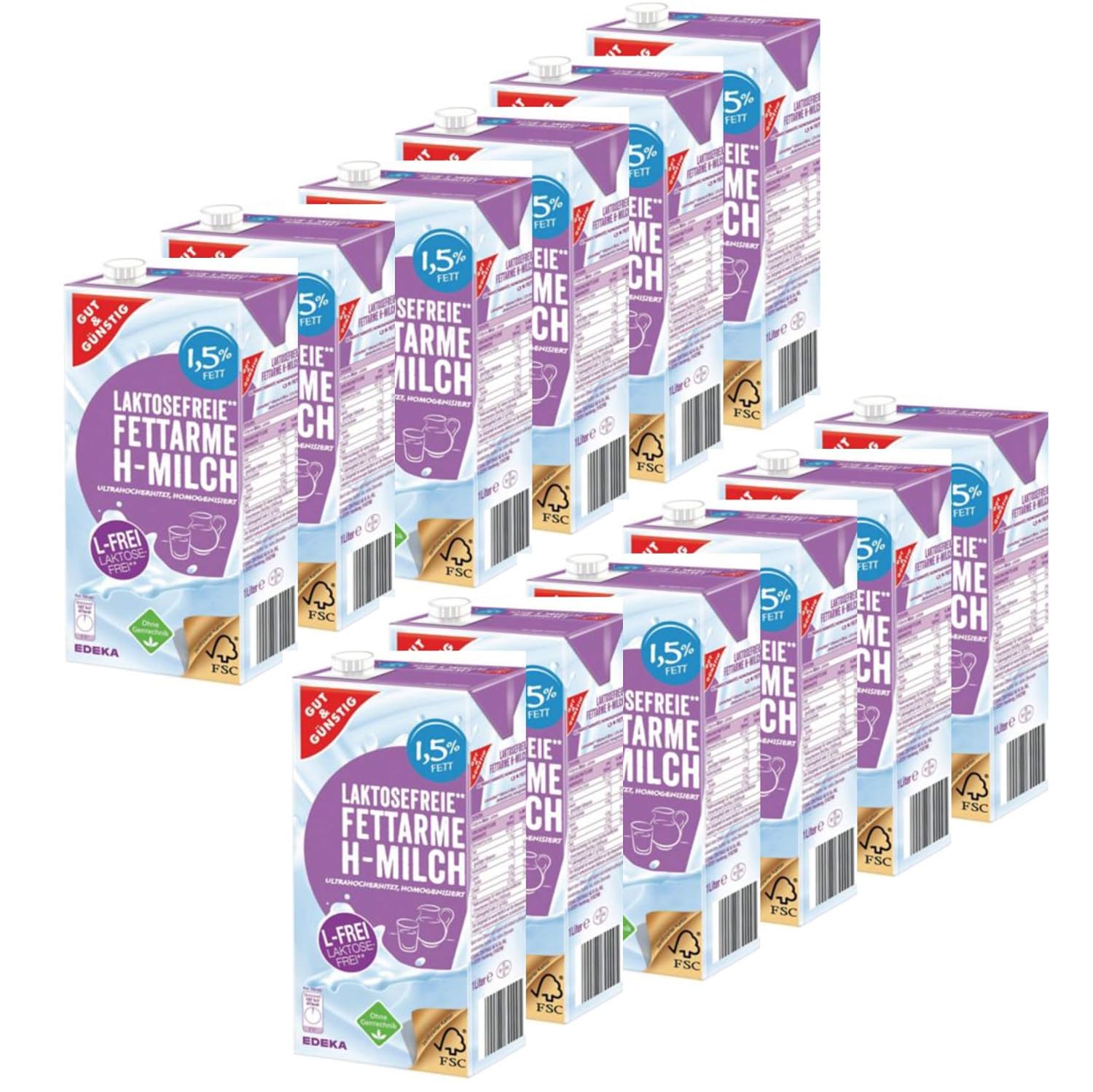 Gut und Günstig Fettarme H-Milch Laktosefrei 1,5% 12x1 Liter und ...
