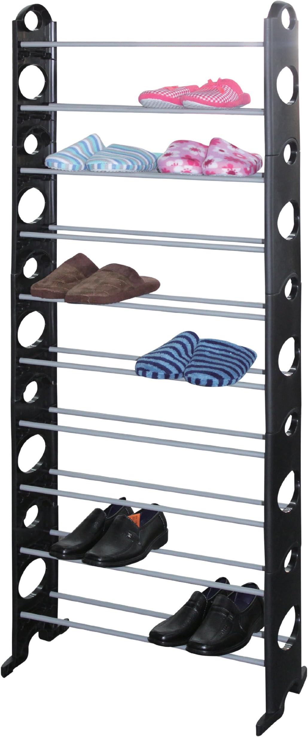 Surehome Black 10 Tier 50 Pair Adjustable Shoe Rack Storage Organiser Shelf