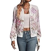 WDIRARA Women's Floral Print Long Sleeve Zip Front Baseball Bomber Jacket Casual Outerwear
