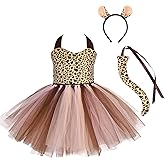 Girls Jungle Themed Dress Animal Tutu Dress Christmas Birthday Party Outfit 3pcs with Ears Headband Tail Accessories Baby Girl Brown Leopard 1-2 Years