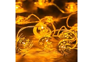 Dazzle Bright 20 LED Ramadan Star Moon String Lights, 10.5FT 8 Modes Eid Mubarak Fairy Lights for Home Bedroom Eid al-Fitr Party(Battery Operated)