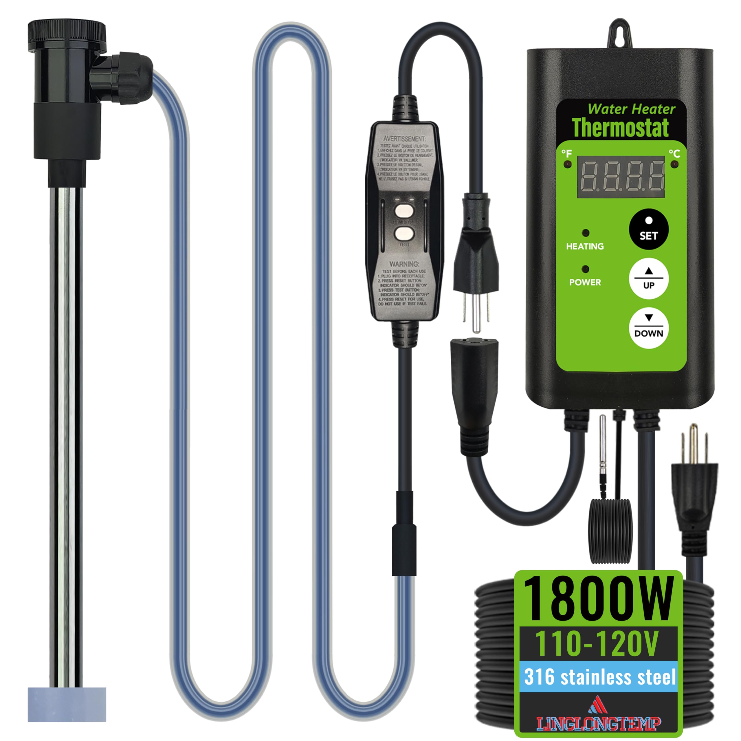 Photo 1 of LINGLONGTEMP 1800W Submersible Hot Tub & Pool Portable Electric immersion Water Heater with Temp Control & GFCI for Swimming Pools, Baptistry, above ground pool, inflatable pool, spa tub, baptism pool