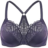 MELENECA Women's Racerback Front Closure Full Coverage Unlined Plus Size Underwire Bra