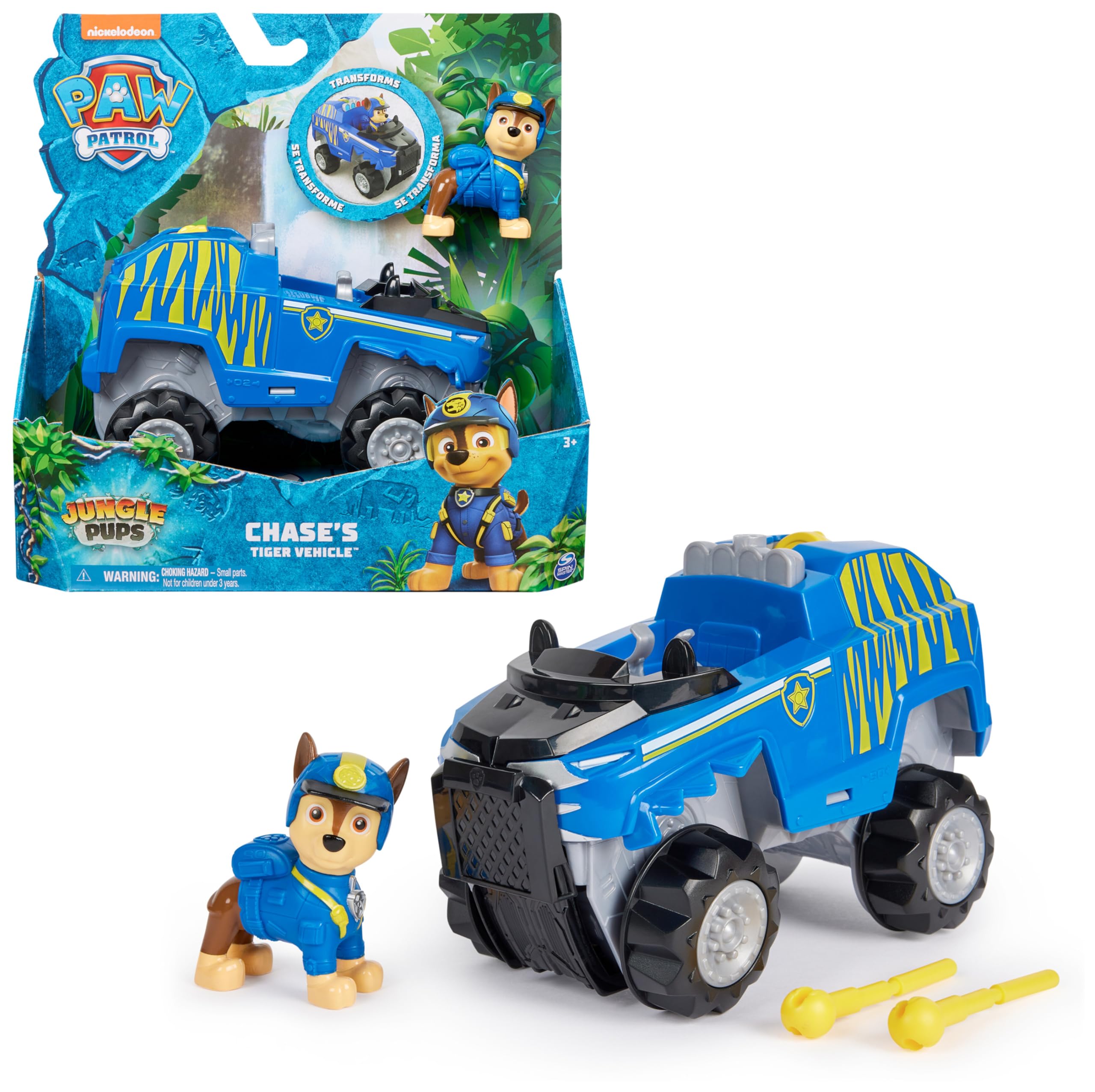 PAW PATROL Jungle Pups - Tiger-Fahrzeug mit Chase-Figur (Basis Fahrzeug), Spielzeug für Kinder ab 3 Jahren