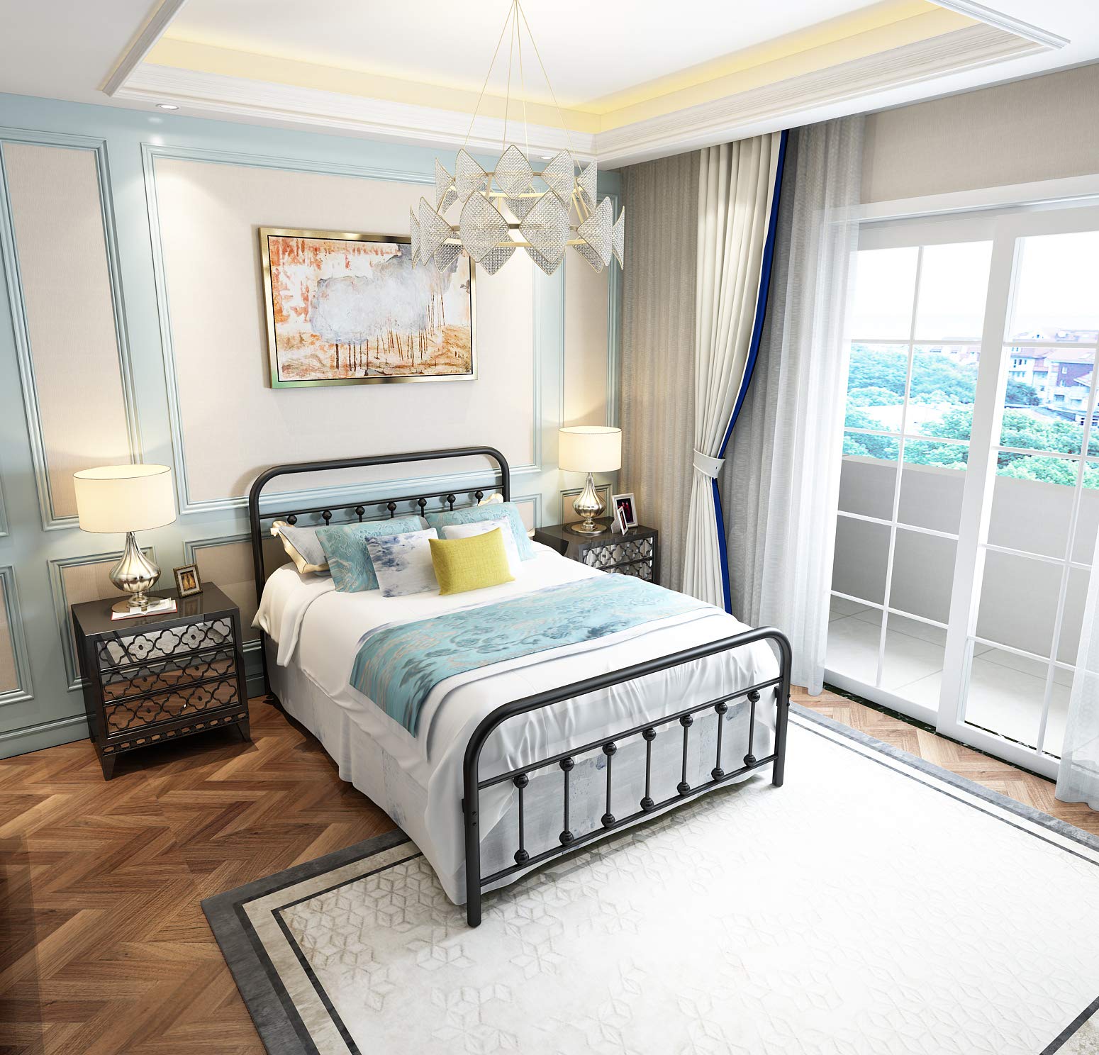 Black Metal Bed Frame Full Size with Headboard and Footboard Single Platform Mattress Base,Metal Tube and Iron-Art Bed?Full,Black?