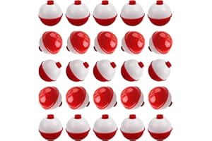 OROOTL Fishing Bobbers Floats Hard ABS Fishing Float Round Buoy Bobbers Red and White Fishing Floats and Bobbers Push Button Slip Bobbers Tackle 25 Pack