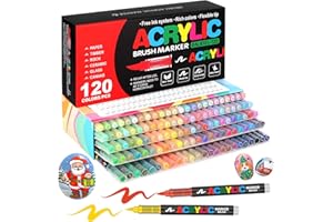 Amamao 120 Colors Acrylic Paint Markers, Soft Brush Tip Pens and Markers, Acrylic Paint Pens for Wood, Stone, Canvas, Glass, Fabric, Egg, Rock Painting and DIY Crafts Art Supplies