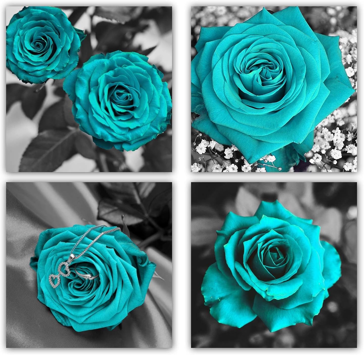 Teal Rose Canvas Wall Art Blue Blossom Flowers Prints Contemporary Turquoise