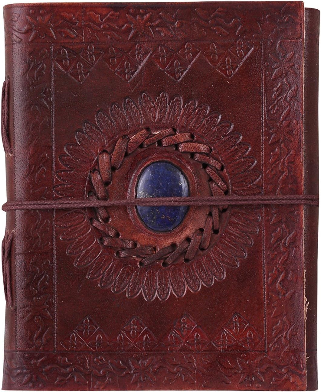 Skorzany Werke Semi Stone Precious Handmade Leather Writing Journal Notebook (Brown)