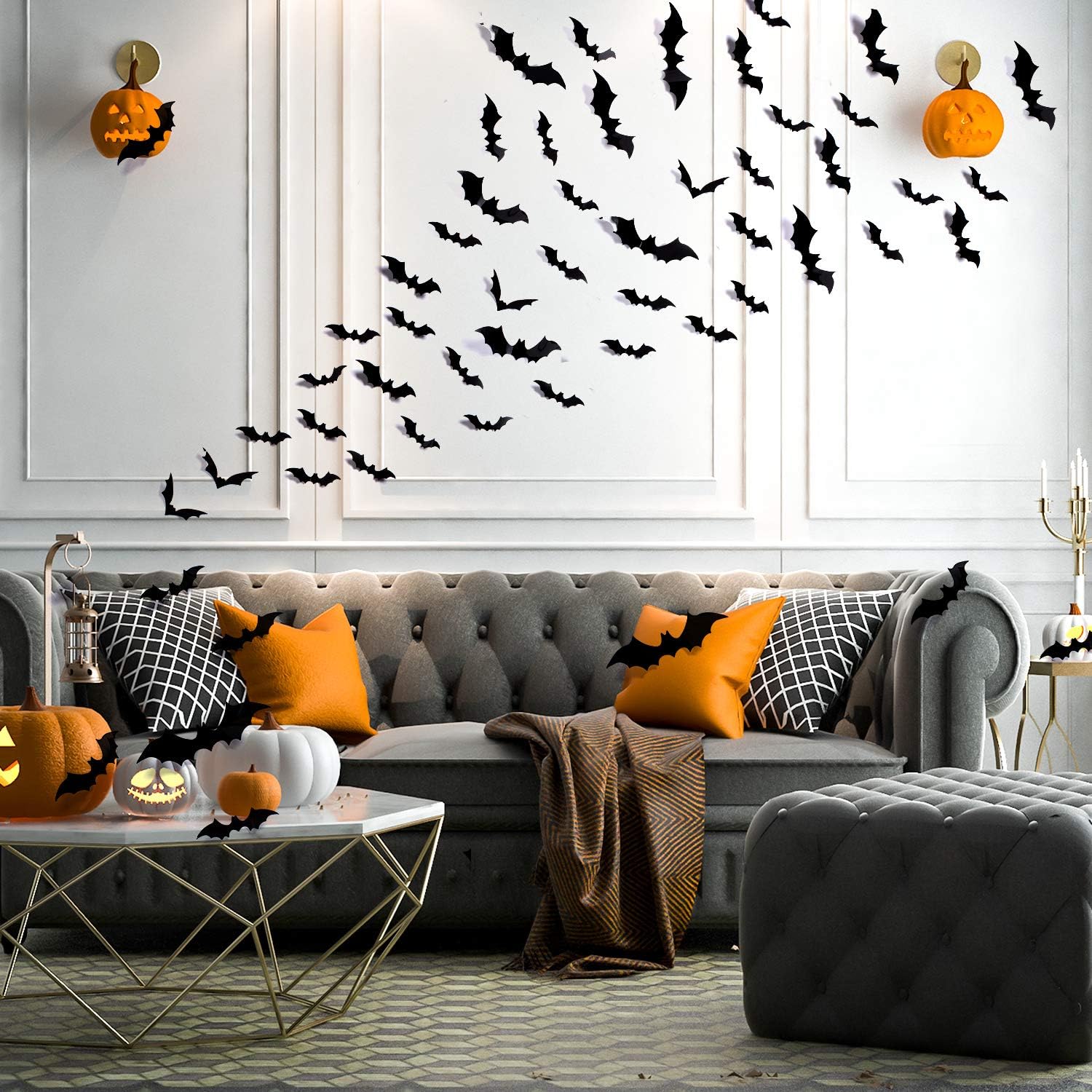 Whaline 72 Pack Halloween 3D Bats Stickers Plastic Wall Bat Decals for Home Window Decor Party Supplies (Black) - - 