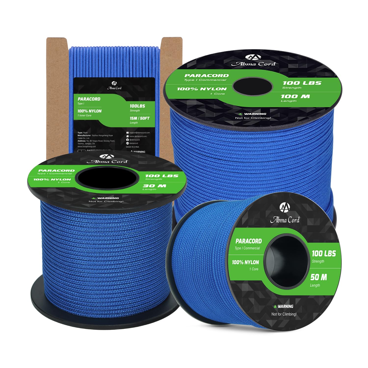 Abma Cord Paracord 2mm 30m 100% Nylon Rope 1 Strand Type I Parachute Cord - Max. 45kg (100lbs) - Dark Blue
