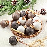 Yunlly 12 Pcs Neutral Textured Christmas Ball Ornaments Rustic Earth Toned Xmas Ornaments Antique Farmhouse Modern Christmas Decor for Tree Home Decor(Brown, Ivory, Taupe,2.4 Inch,Rustic)