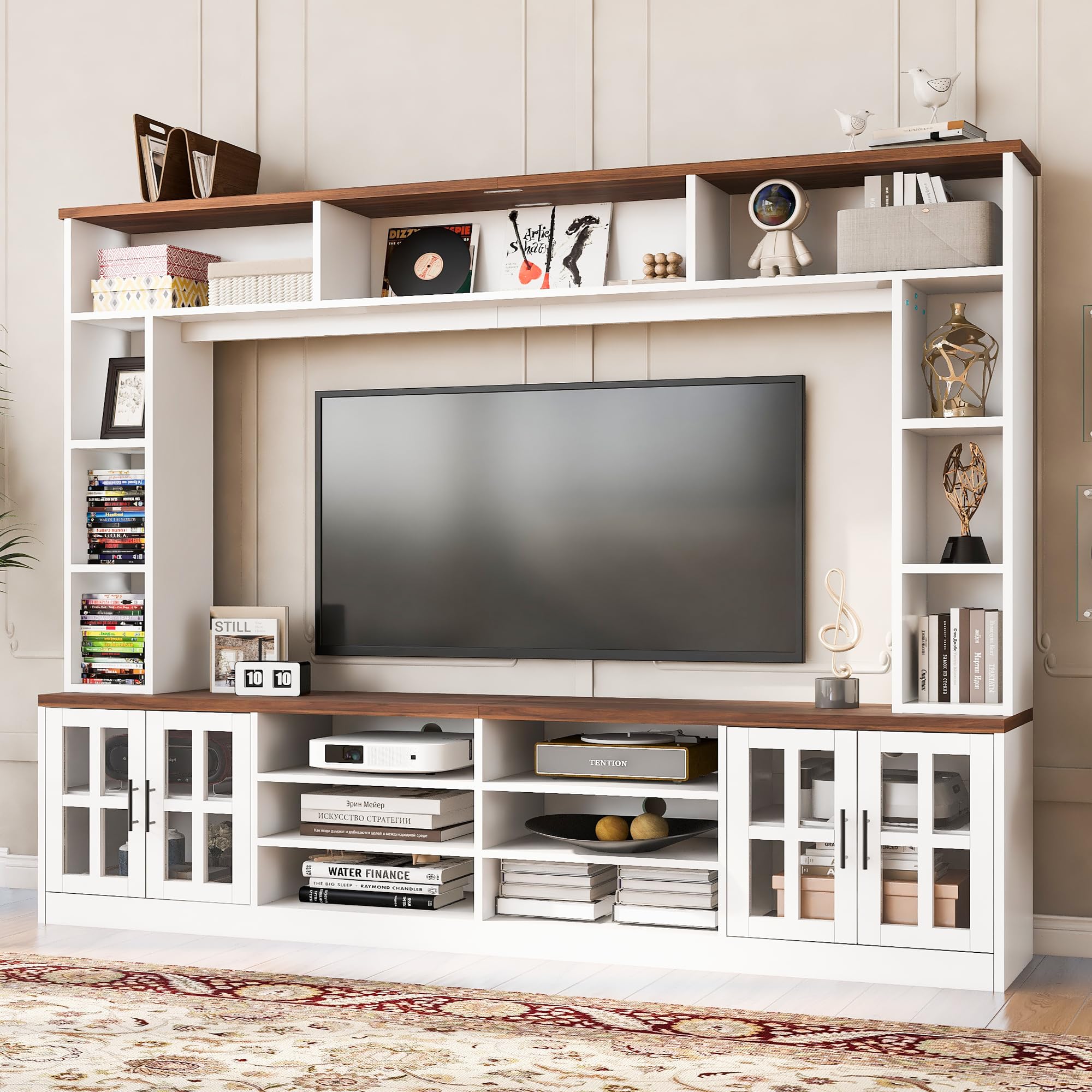 Photo 1 of ** Only box # 1 missing box # 2 **  95.5" Entertainment Wall Unit Set with Bookshelves, Modern TV Stand for Televisions Up to 80", Large Media Console with Cabinets and Tempered Glass Doors for Living Room