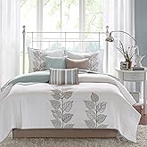 Madison Park Caelie Quilt Modern Classic Design All Season, Breathable Coverlet Lightweight Bedding Set, Matching Shams, Decorative Pillow, King/Cal King(104"x94"), Leaf Blue 6 Piece